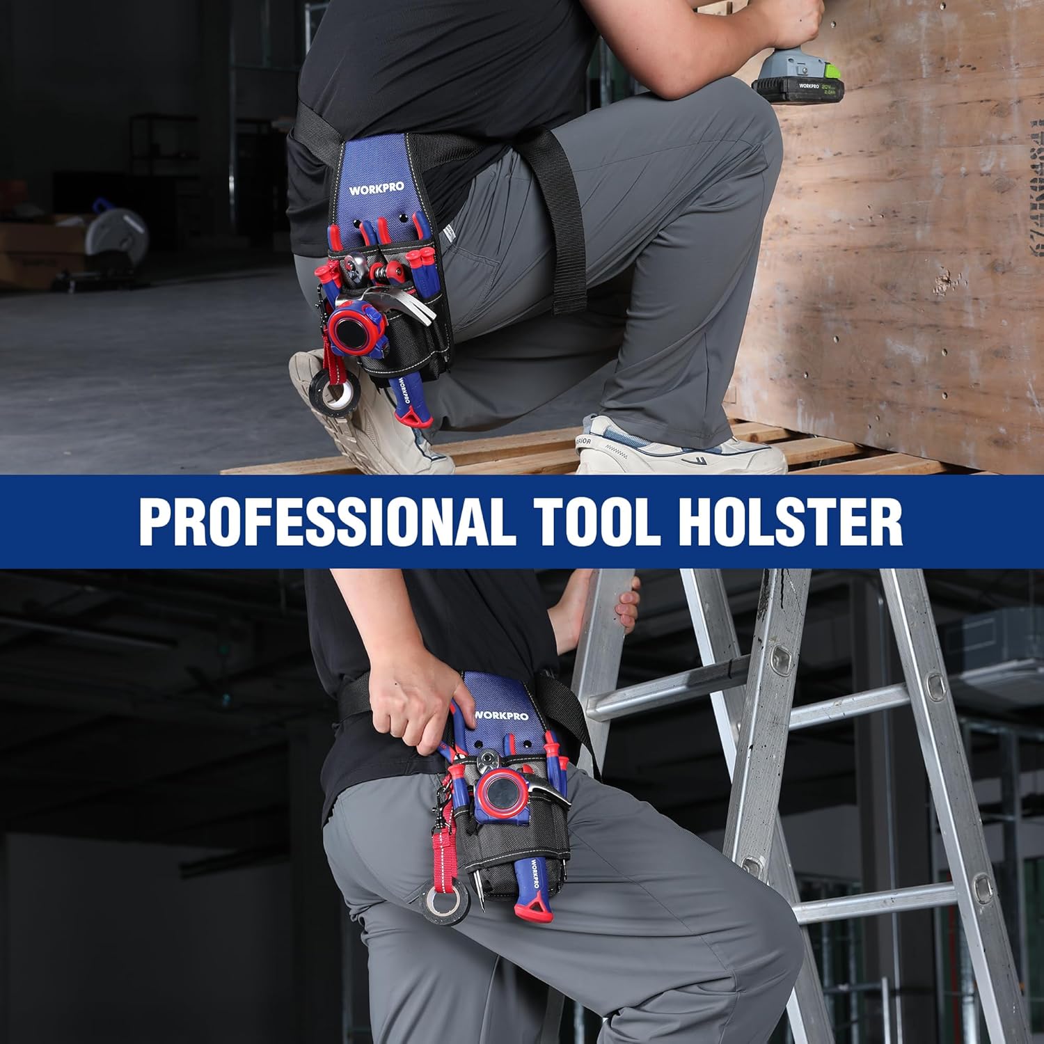 Compact electrician tool holster pouch with belt loop, zinc hook, and multiple pockets