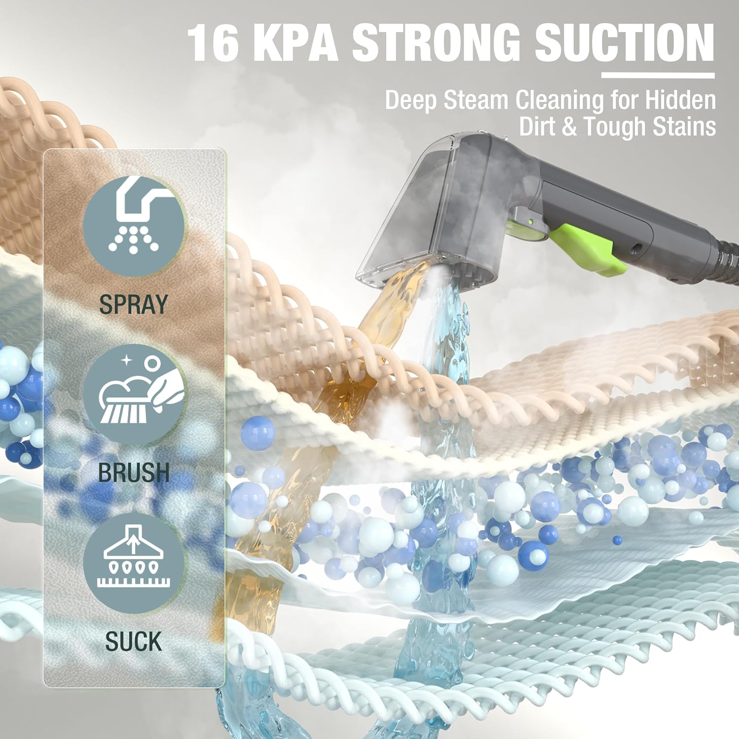 Portable steam carpet and upholstery cleaner with spray brush and suction hose