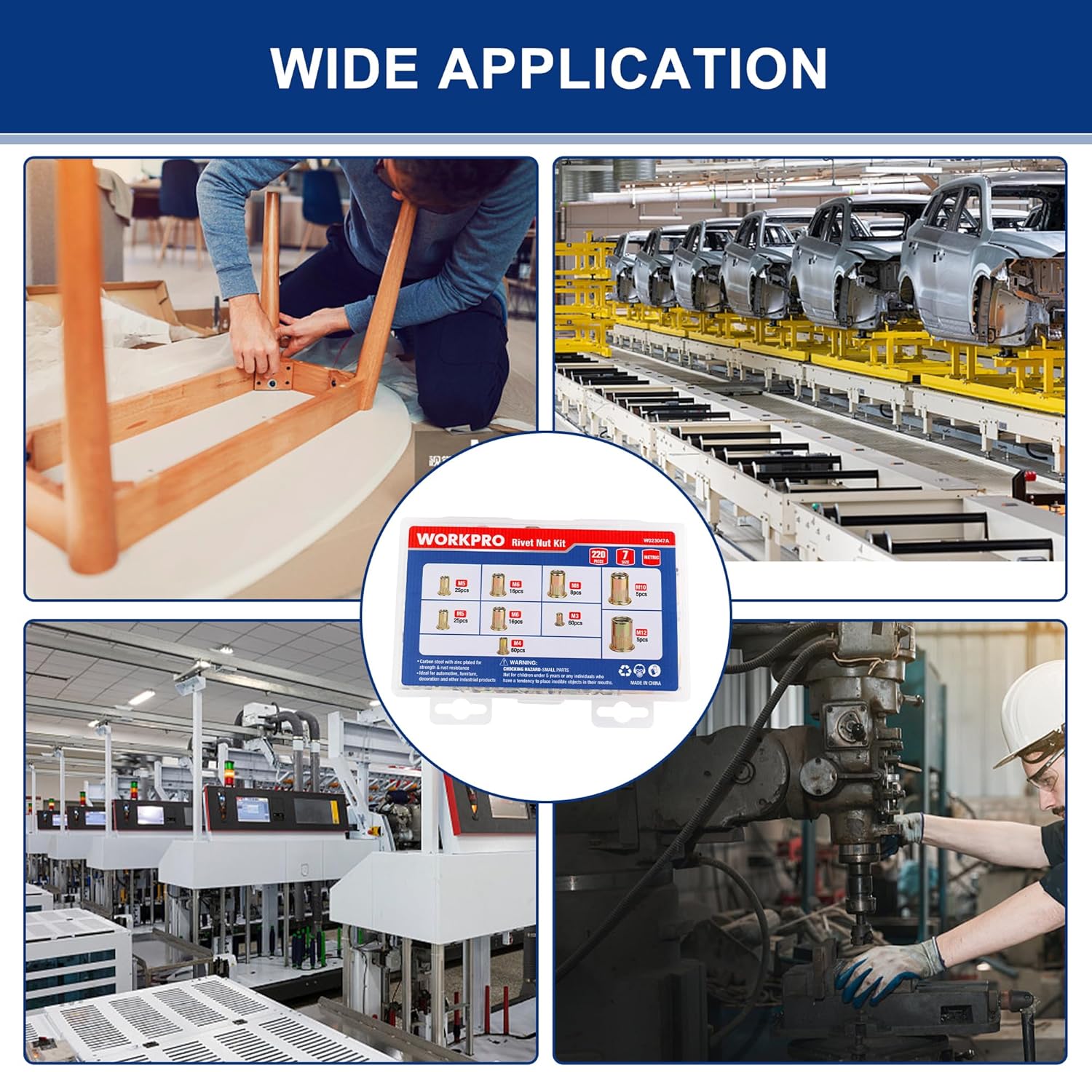 Rivet nuts for wide industrial use in manufacturing and assembly lines