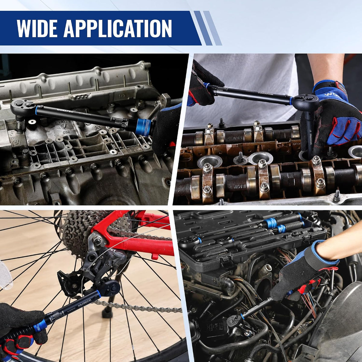 WORKPRO 9PCS Click Torque Wrench Set, 1/4" 3/8" 1/2" Drive, ±3% Accuracy