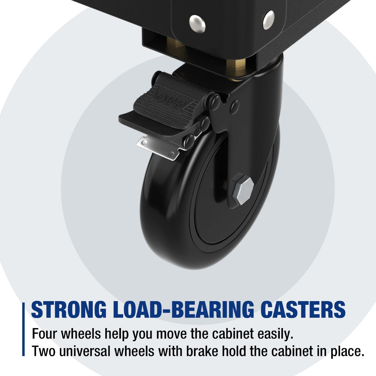 WORKPRO rolling tool chest caster wheel with brake, black base and metal stem