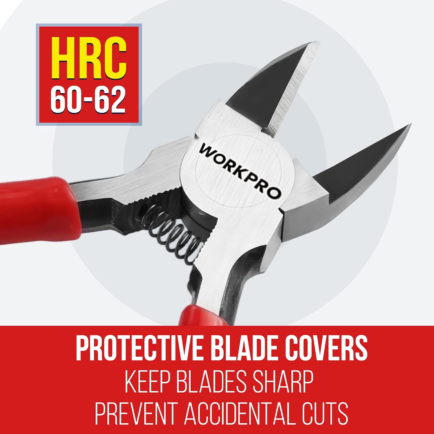 WORKPRO side cutters with protective blade covers, red-and-black spring mechanism