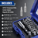 WORKPRO Security Bit Set, 32PCS Tamper Proof Screwdriver Set with Magnetic Holder, 1/4" Adapter,Torx Hex Tri-Wing Spanner Bits, Stackable Repair Tool Kit for Electronics, Automotive & Appliance Repair