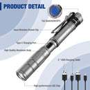 WORKPRO Rechargeable Pen Light, Mini Flashlight, 2 Pack Ultra-Compact EDC Flashlight, Pocket Flashlight with Clip, Memory Function and 2 x USB C Cable Included, Gray