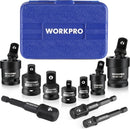 WORKPRO 10-Piece Impact Socket Adapter Set with Case, CR-MO Steel | 4-PC Adapter/Reducer + 3-PC Universal Joint Socket + 3-PC 1/4" Hex Shank Extension, 1/4",3/8",1/2" Drive, Impact Grade