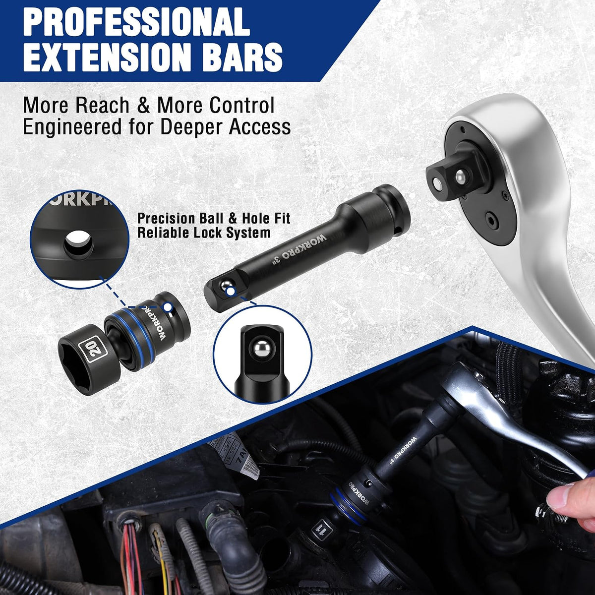 WORKPRO 19-Piece 3/8＂ Dr. Universal Impact Socket Set, Metric