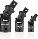 WORKPRO Universal Joint Socket Adapter Set, 3-Piece 1/4" 3/8" 1/2" Drive | Flexible U-Joint, Multi-Angle Access, CR-V Steel, Black Phosphate Finish