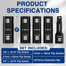 WORKPRO 5PCS Impact Socket Set 1/2" Drive, Lug Nut Socket Set, Wheel Socket Set Cr-Mo Steel, Includes 1PC 3" Extension Bar & 4PCS Flip Sockets of 6 Metric and SAE Sizes