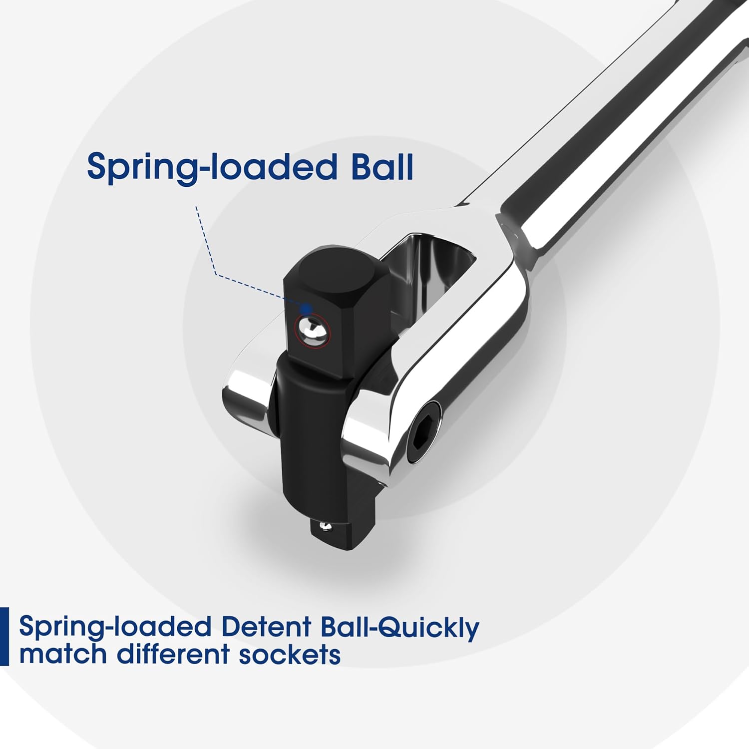 WORKPRO breaker bar head with spring-loaded detent ball for quick socket changes