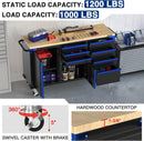 WORKPRO 62" x 20" 7-Drawer & 2-Door Rolling Tool Chest, Mobile Tool Storage Cabinet with Power Strip, Locking System, Heavy Duty Rolling Cabinet for Garage & Home, 1000 lbs Capacity, Blue & Black