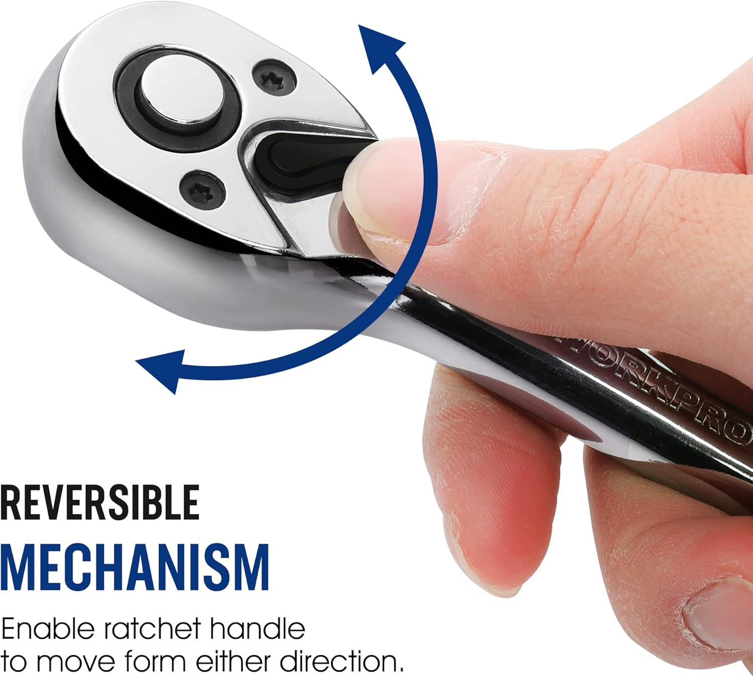 WORKPRO 1/4-inch ratchet head with reversible mechanism and thumb control