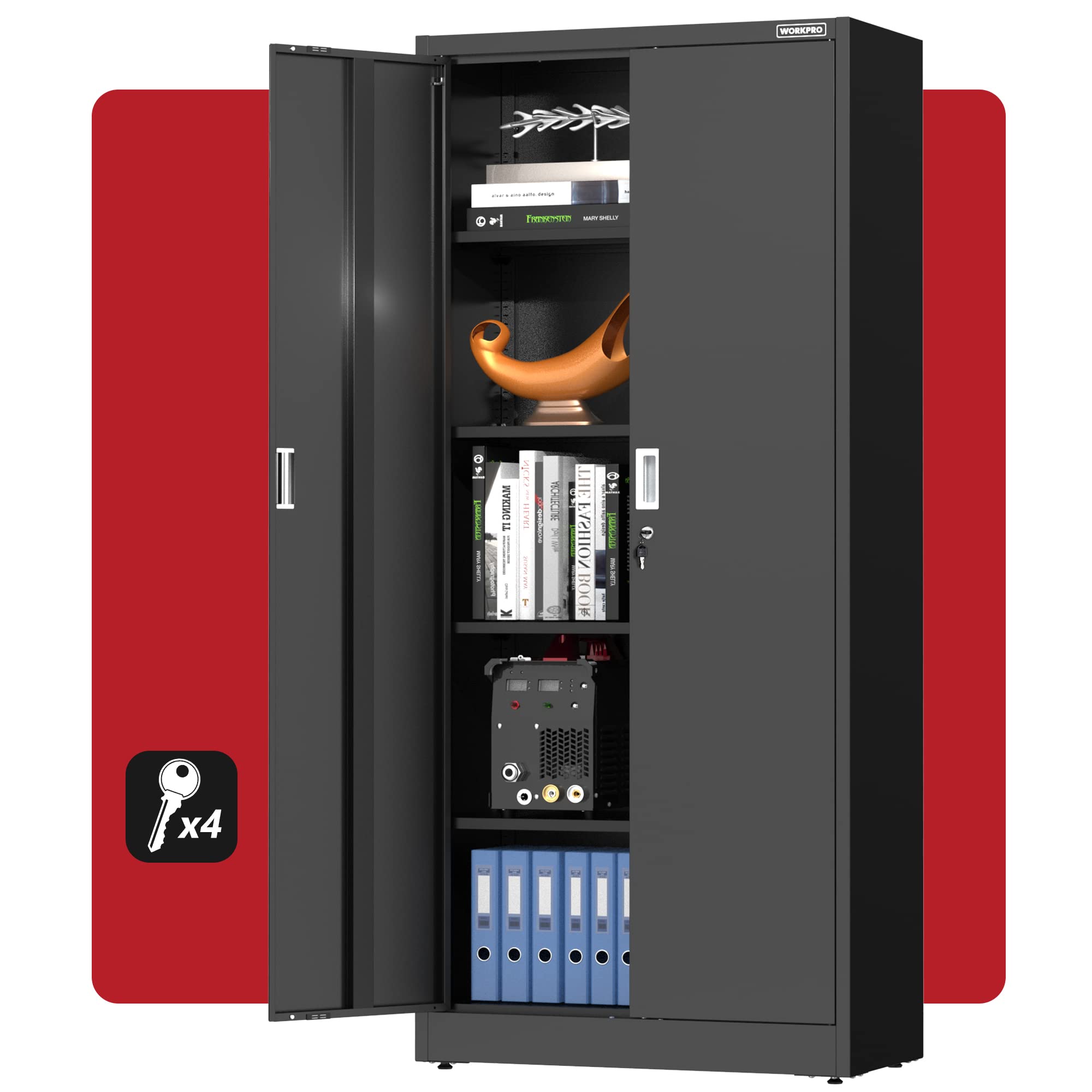 WORKPRO Storage Cabinet, Metal Garage Cabinets with Doors and Shelves