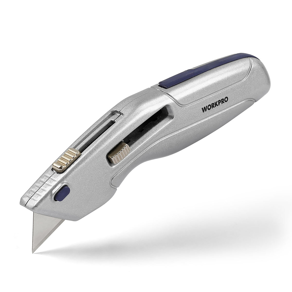 WORKPRO Retractable Utility Knife and Self-retracting Safety Box with 2 Extra Blades Included