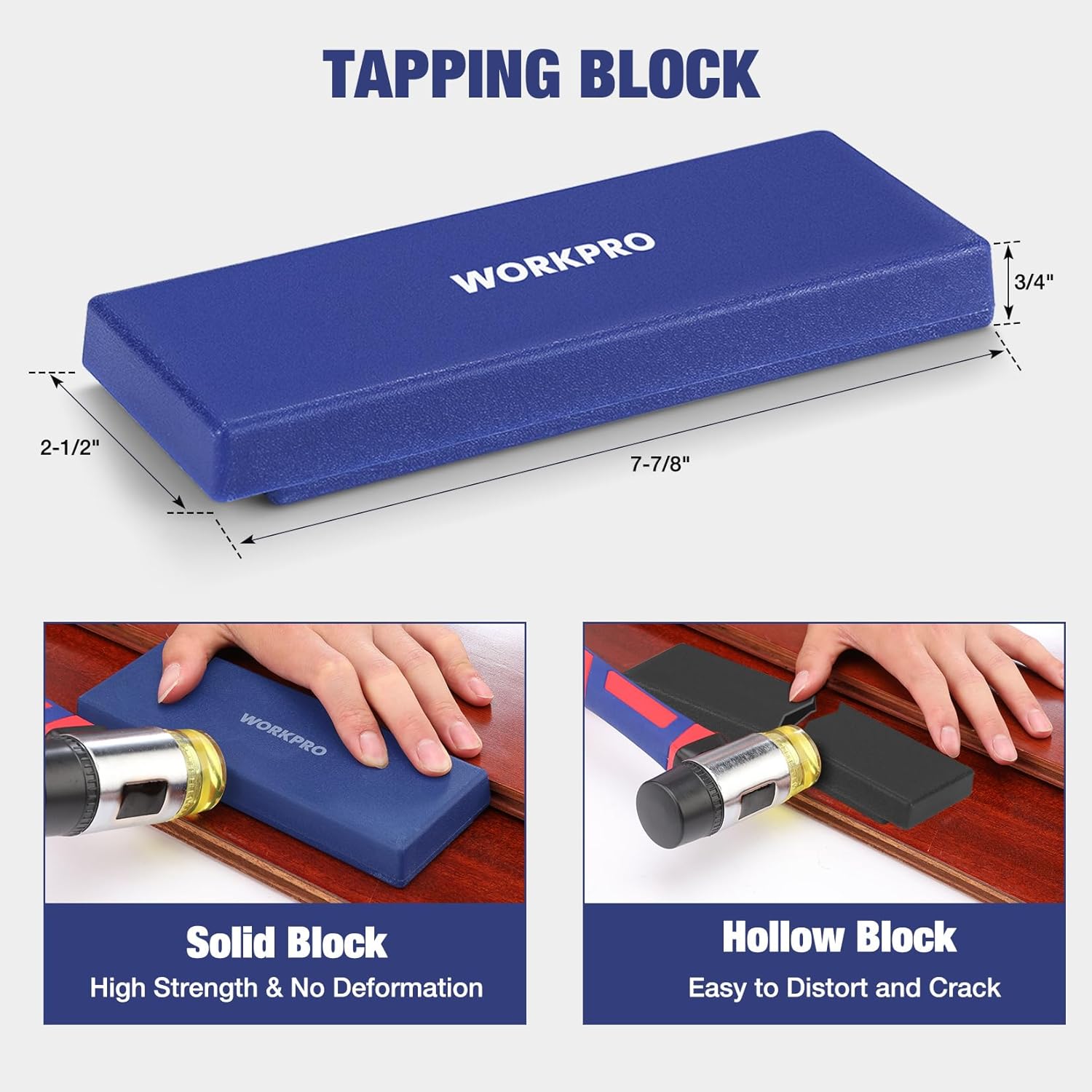 Solid tapping block for laminate flooring with blue impact pad surface
