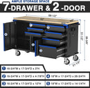 WORKPRO 62" x 20" 7-Drawer & 2-Door Rolling Tool Chest, Mobile Tool Storage Cabinet with Power Strip, Locking System, Heavy Duty Rolling Cabinet for Garage & Home, 1000 lbs Capacity, Blue & Black