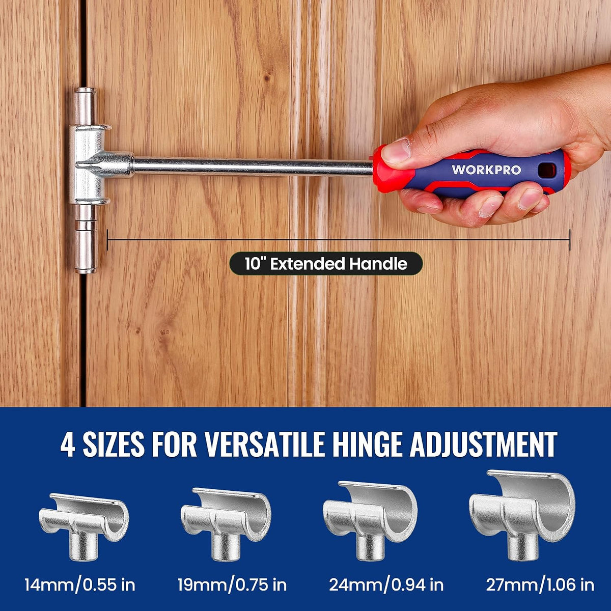 WORKPRO 4-in-1 Door Hinge Adjustment Tool, 0.55-1.06 in Hinge Wrench Set | 4 PCS Hinge Gap Adjusting Wrench with Organized Storage Case, Hinge Bender & Door Alignment Tool, Hardened CR-V Steel Rod