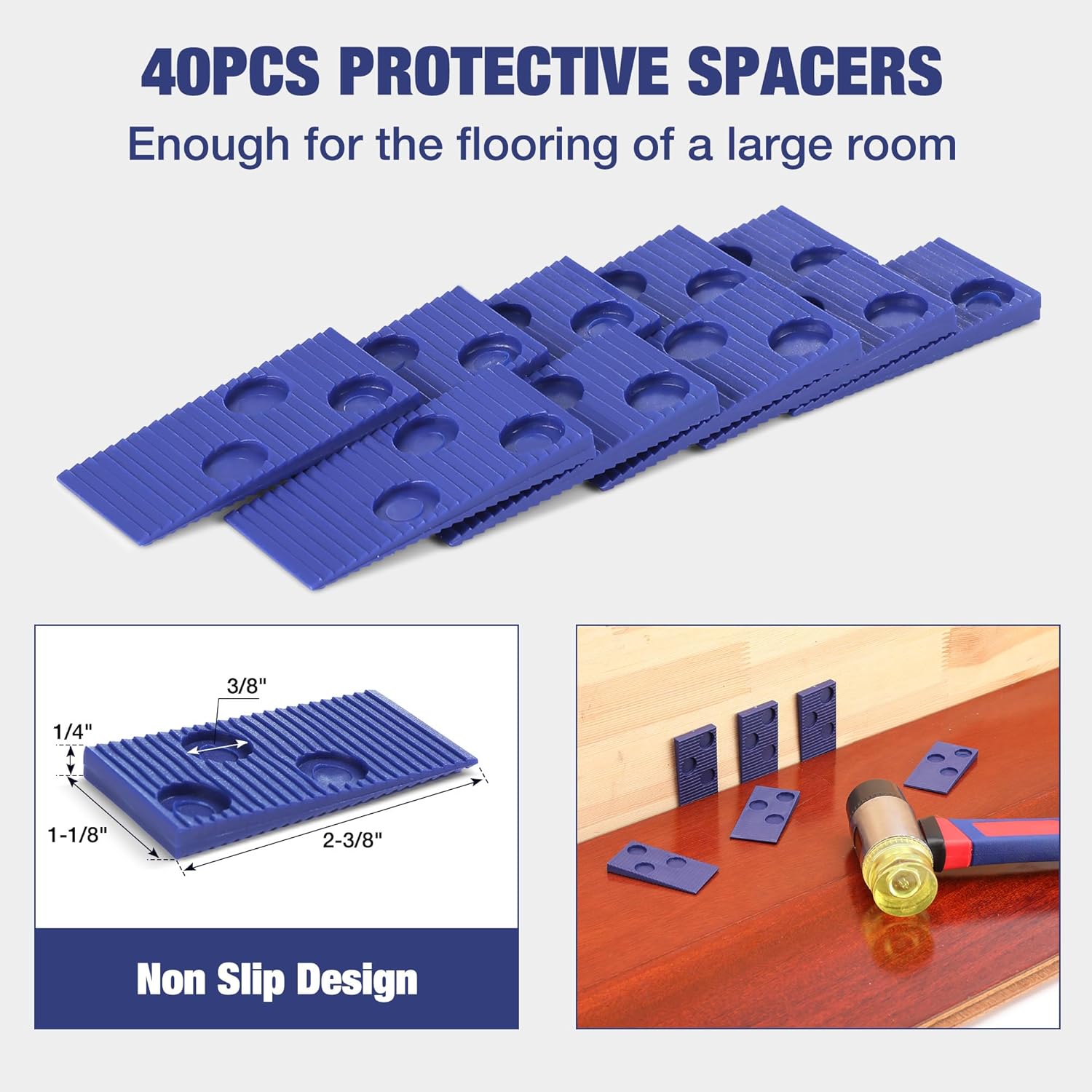 Protective spacer set (40 pcs) in blue for aligning laminate flooring gaps