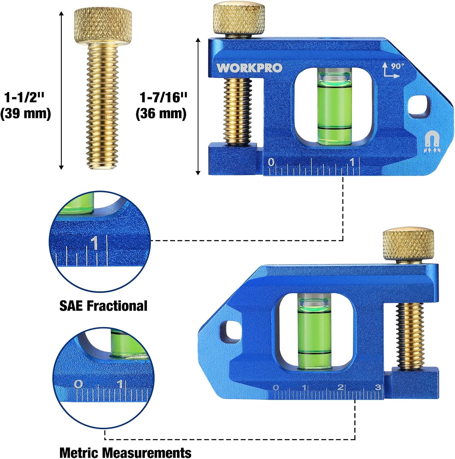 Cobalt blue small torpedo magnetic conduit bending level with 90° vial and ruler scale