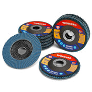 WORKPRO zirconia flap sanding disc set with teal backing and 80-grit abrasive flaps