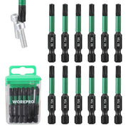 Torx impact bit set, green-and-black S2 bits with 1/4 in hex shank and storage box