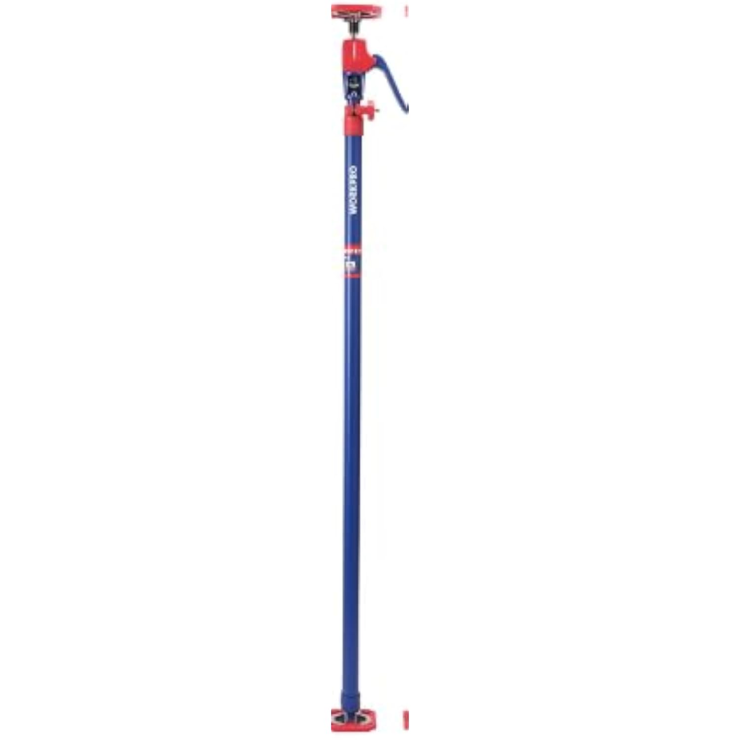 Telescopic support pole with blue shaft and red quick-lock handle ends