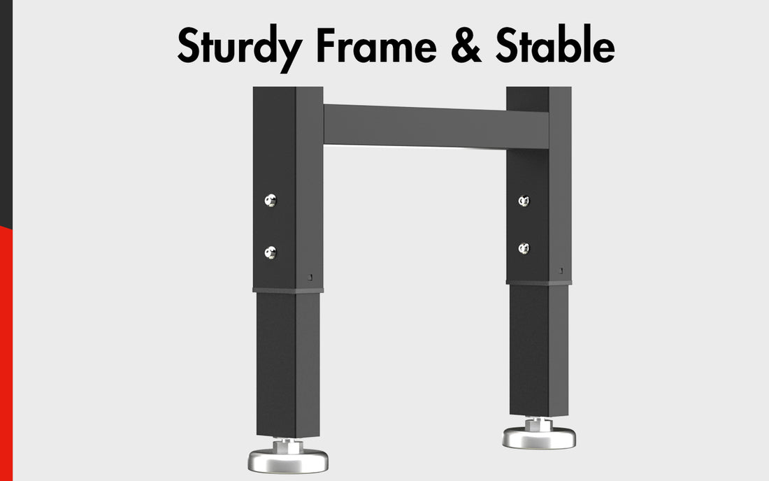 Metal table frame with four legs and round feet, showing innovation and quality in a stable structure