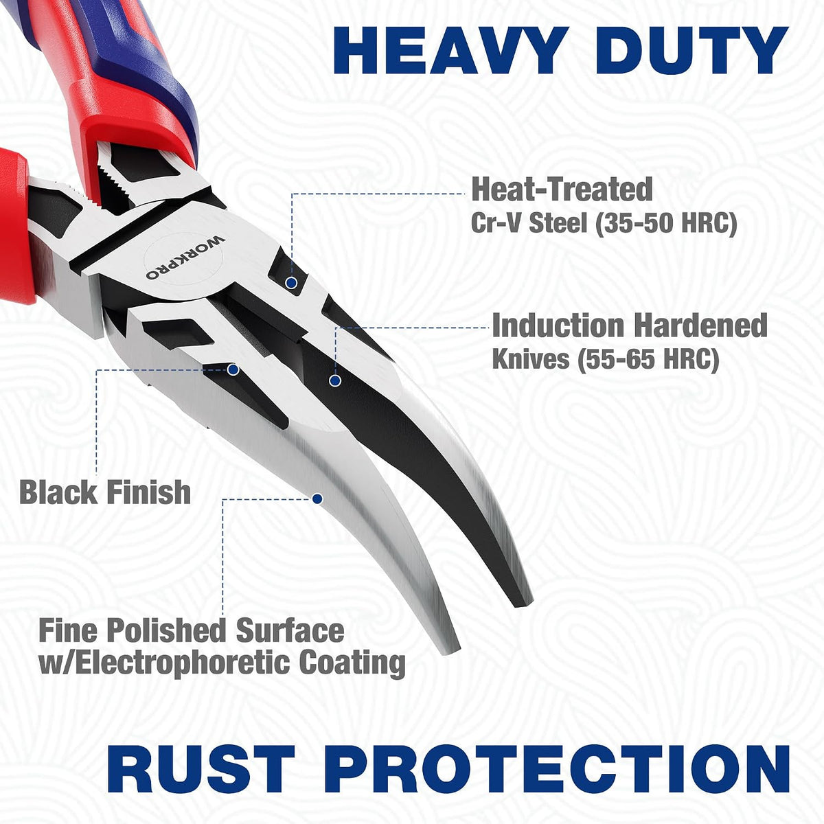 Bent needle-nose pliers with black-finished jaws and red/blue soft-grip handles
