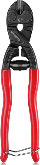 WORKPRO 8-inch Mini Bolt Cutter with Recess and Spring | Compact Bolt Cutters with Comfortable Soft Grip, Security Lock,CR-V Steel Blade for Wire, Cables, Chains, Small Screws