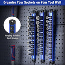 WORKPRO Magnetic Socket Organizer, 1/2-Inch Drive Aluminum Alloy Socket Rail, Heavy Duty Socket Holder, Socket Rack Kit 1/2-Inch x 10 Clips (Blue)