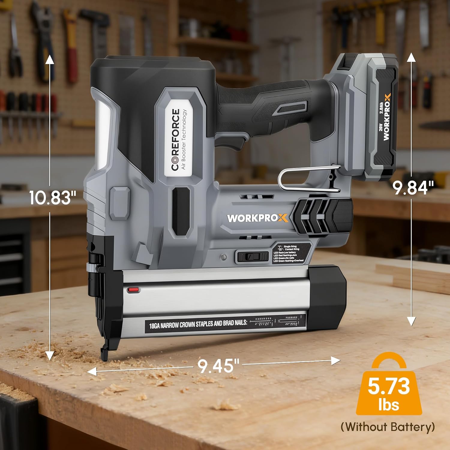 Cordless brad nailer and staple gun in gray with magazine and contact nose