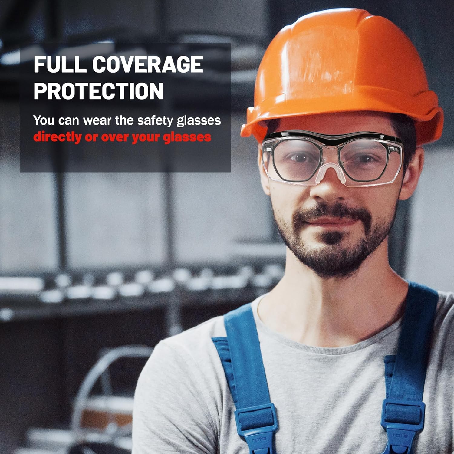 WORKPRO safety goggles with clear lens and full face coverage worn under an orange hard hat