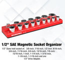 WORKPRO Magnetic 1/2-Inch SAE Socket Organizer - Holds 16 Standard & Deep Size Sockets