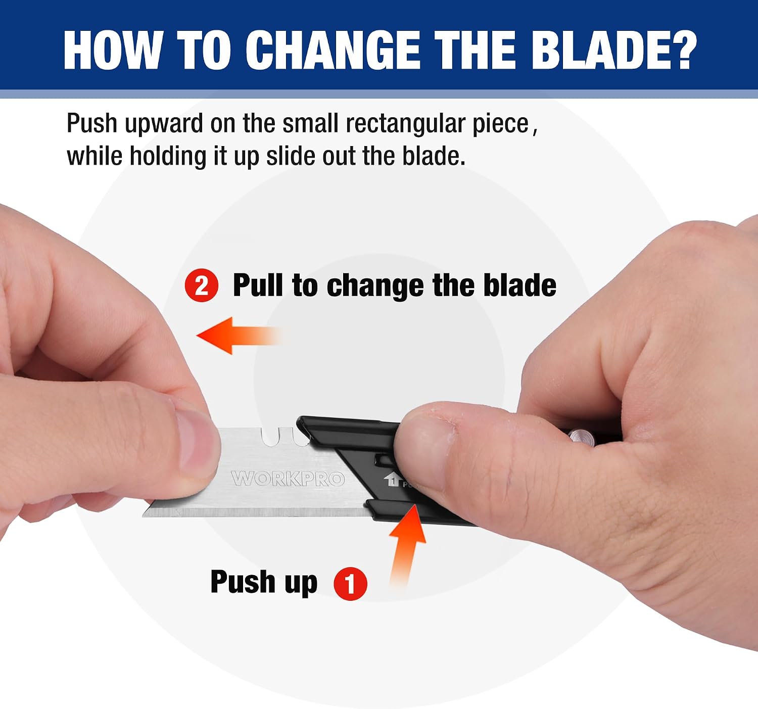 Hands changing the blade on a black foldable utility knife with axis lock