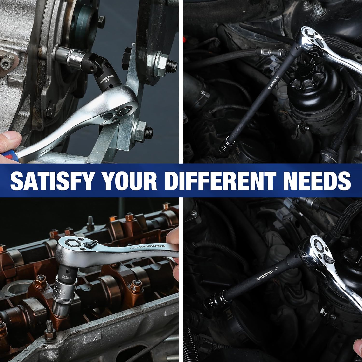 Black universal joint extension connected to an impact socket for tight engine access