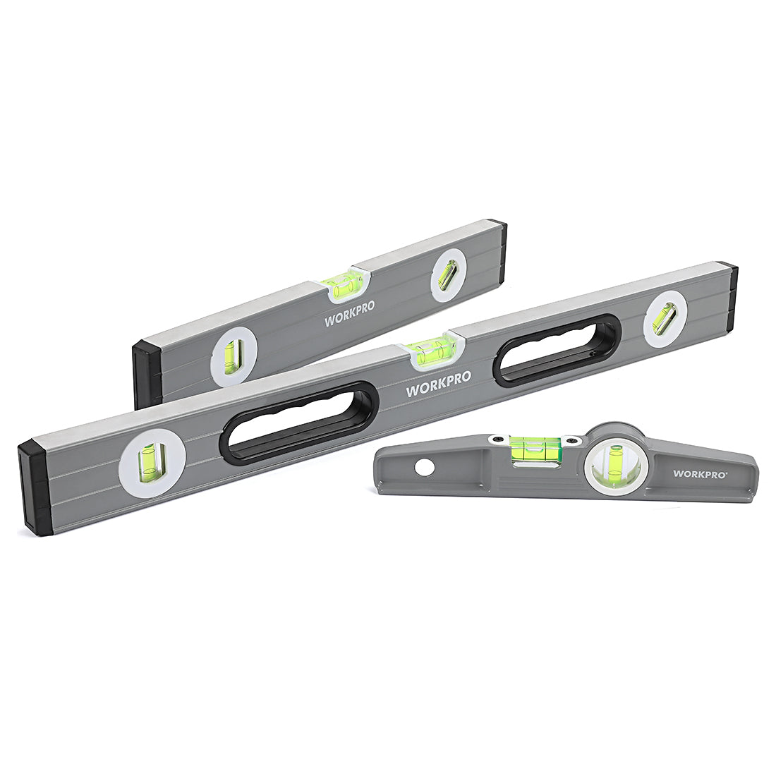 WORKPRO Torpedo Level, 3-Piece Spirit Level Set, 9"(Magnetic), 16", 24", Bubbles Measuring