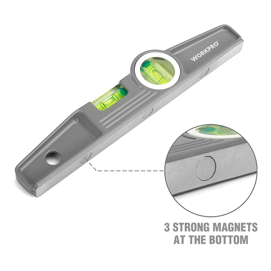 WORKPRO Torpedo Level, 3-Piece Spirit Level Set, 9"(Magnetic), 16", 24", Bubbles Measuring