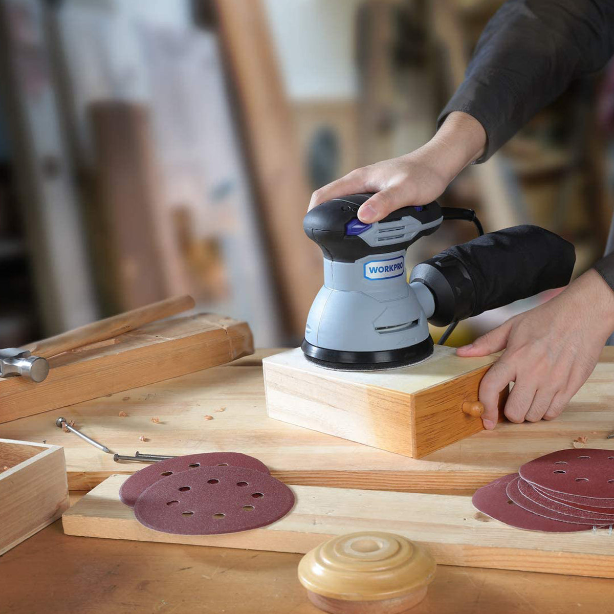 WORKPRO 80-Piece Sanding Disc Set, 5-Inch 8-Hole Hook and Loop Sanding Discs, 60, 80, 100, 120, 180, 240, 320, 400 Grits Sandpaper for Random Orbital Sander(Not for Oscillating Tools or Mouse Sander)