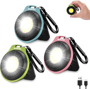 WORKPRO keychain work light set with multicolor bodies, carabiner clips, bright yellow lens