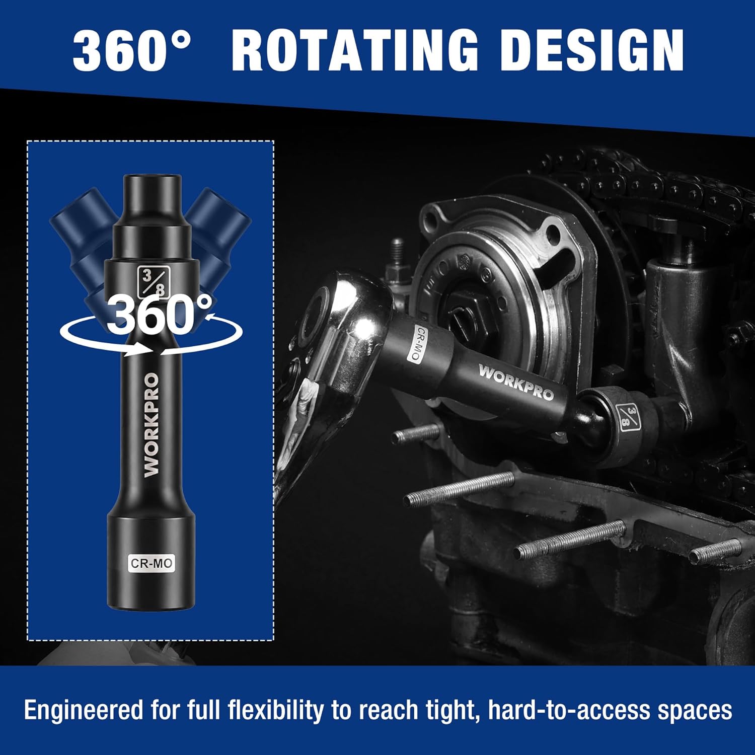 Black 360° rotating driveline socket tool for hard-to-reach areas