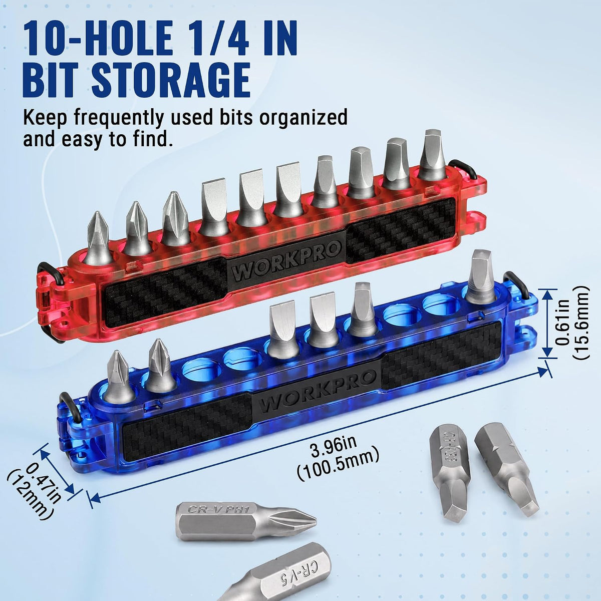 WORKPRO 2-Pack 1/4 in Hex Bit Holders, Bit Organizers with Carabiner