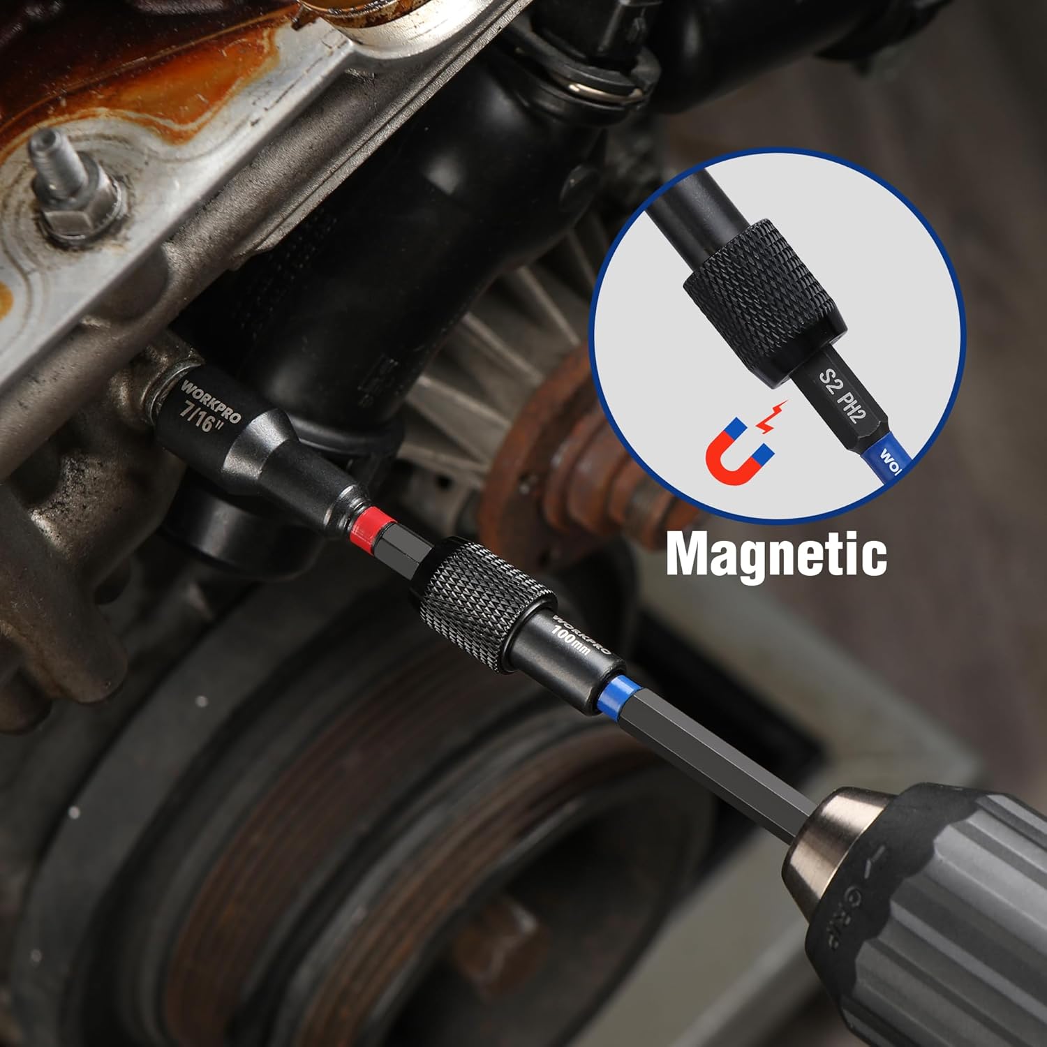 Magnetic nut driver bit with knurled grip and hex shank for holding fasteners