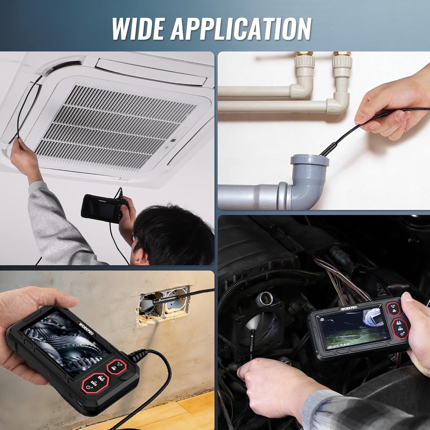 Endoscope camera for duct and pipe inspection with probe and semi-rigid cable