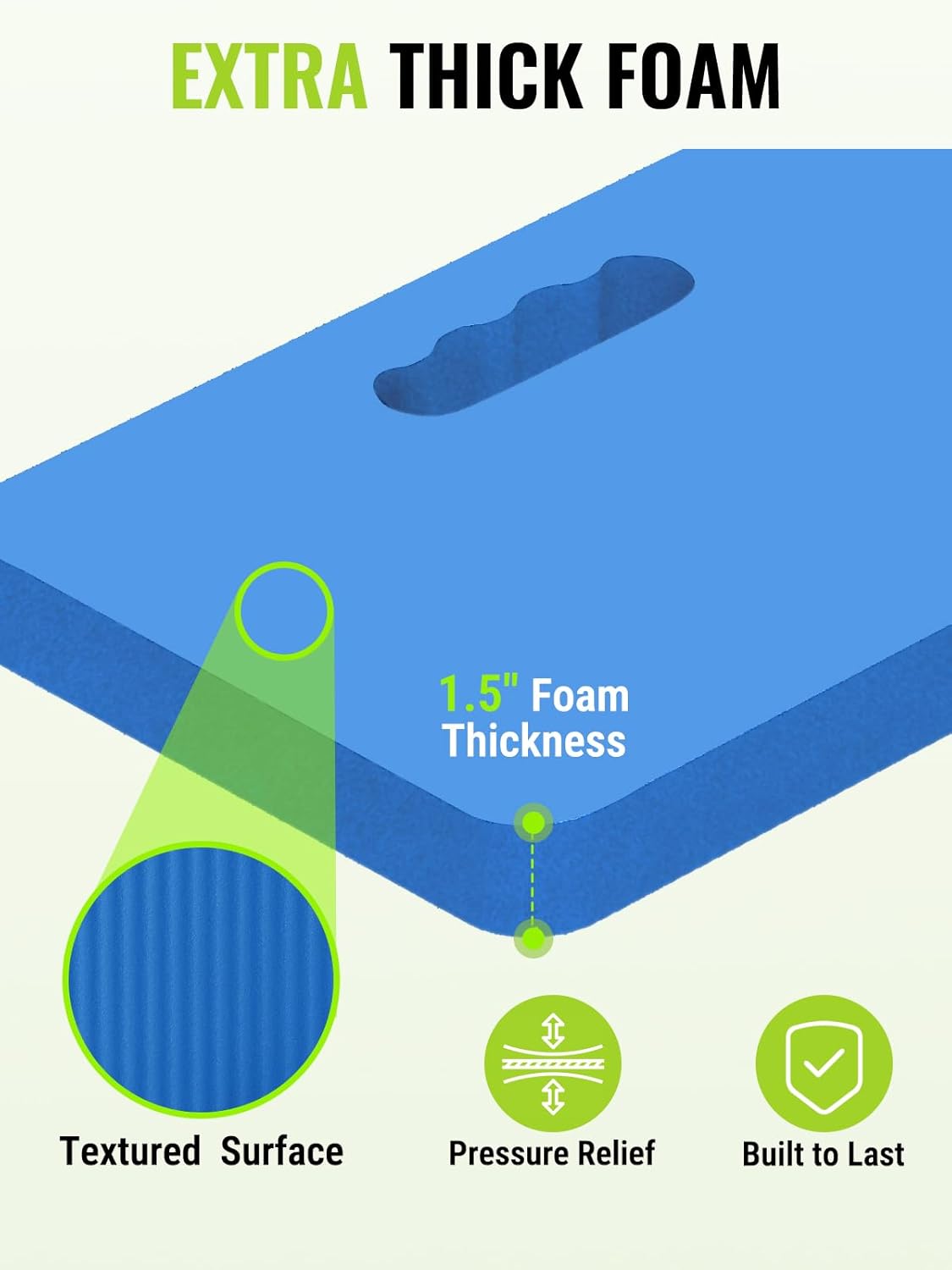 Extra thick kneeling pad with textured surface and 1.5 in foam thickness