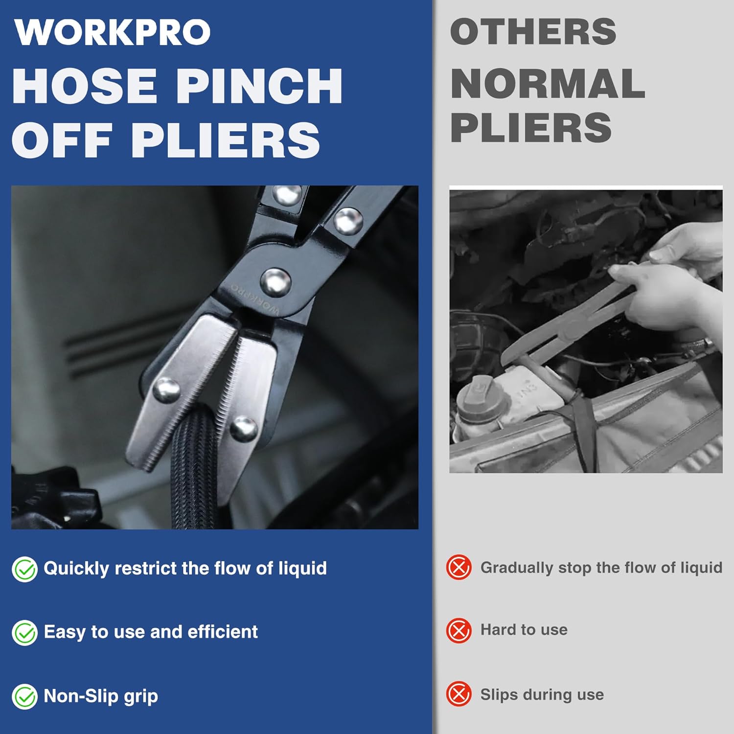 WORKPRO hose pinch-off pliers with serrated jaws and locking ratchet mechanism