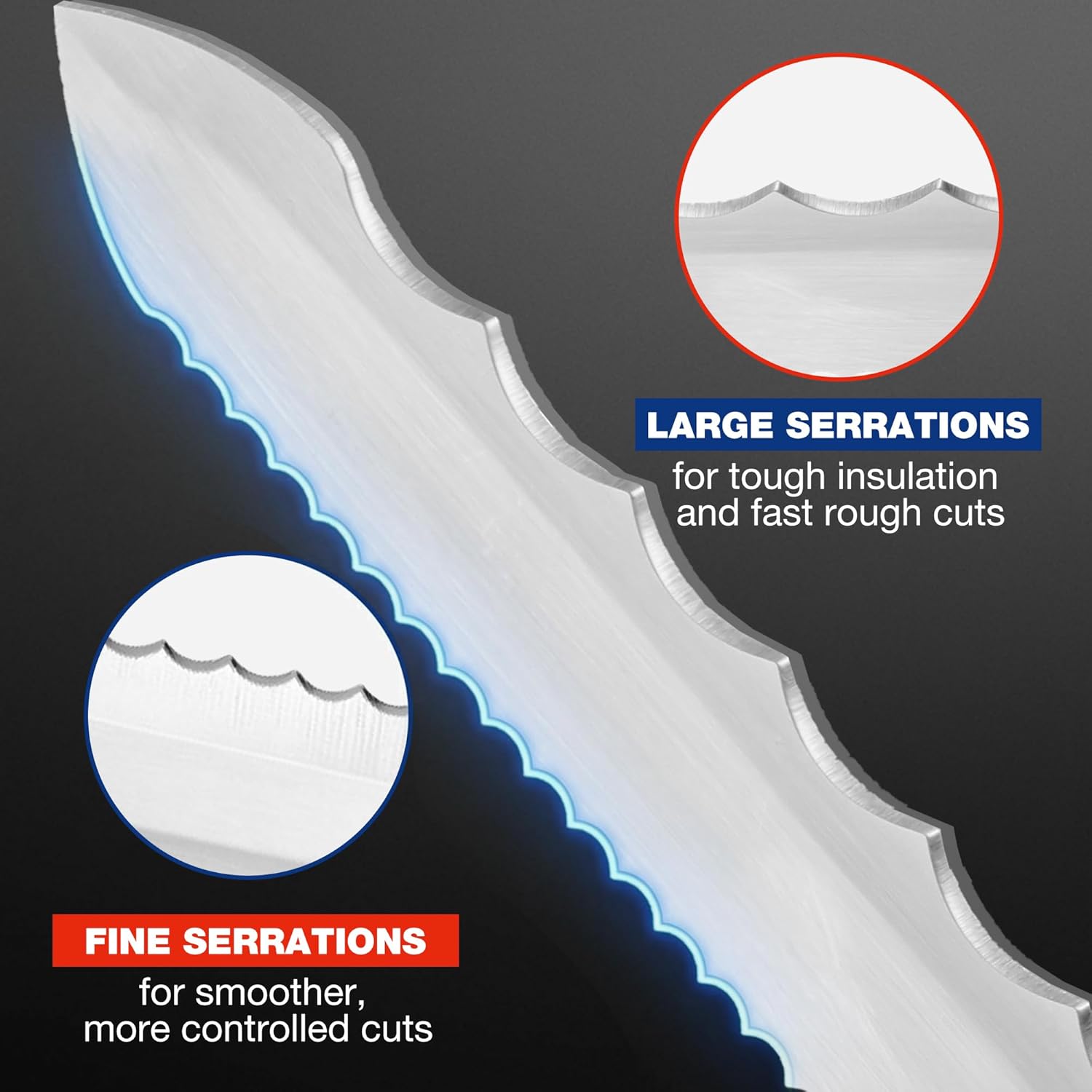 Insulation knife blade with large and fine dual-edge serrations