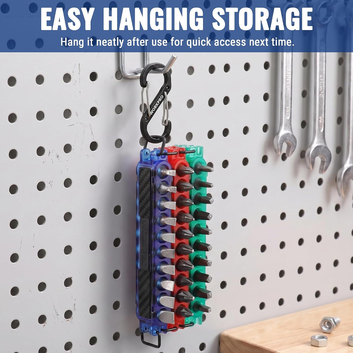 WORKPRO 3-Pack 1/4 in Hex Bit Holders, Bit Organizers with Carabiner