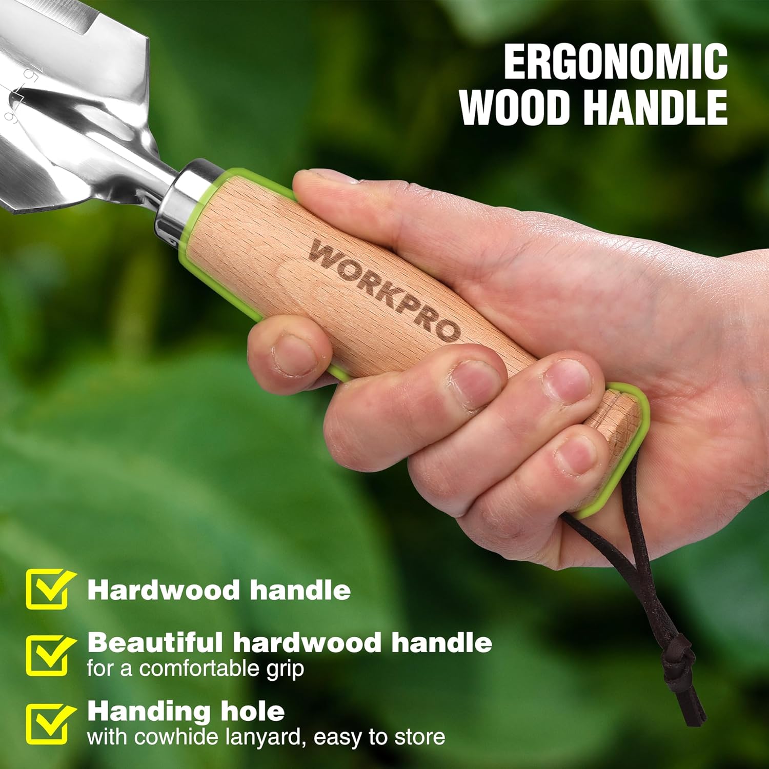 Garden weeder puller tool with ergonomic hardwood handle and stainless steel blade