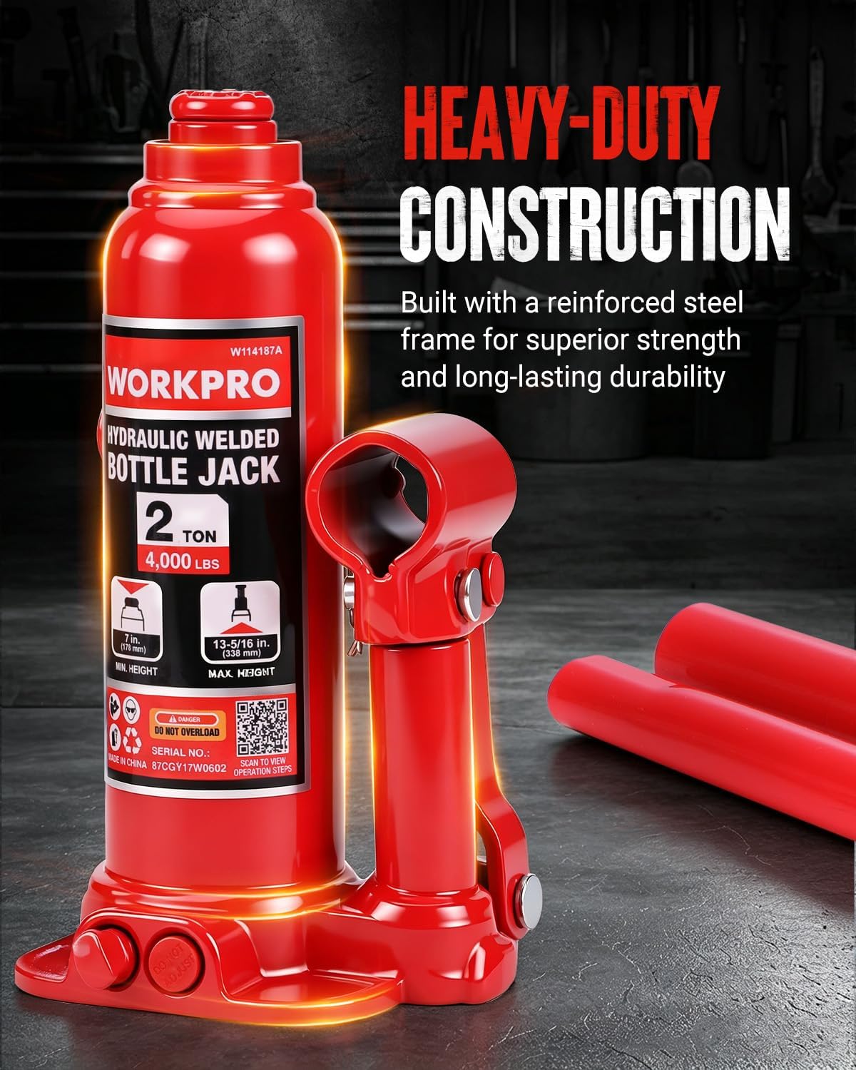 WORKPRO Bottle Jack, 2 Ton Heavy Duty Hydraulic Car Jack with Storage Case
