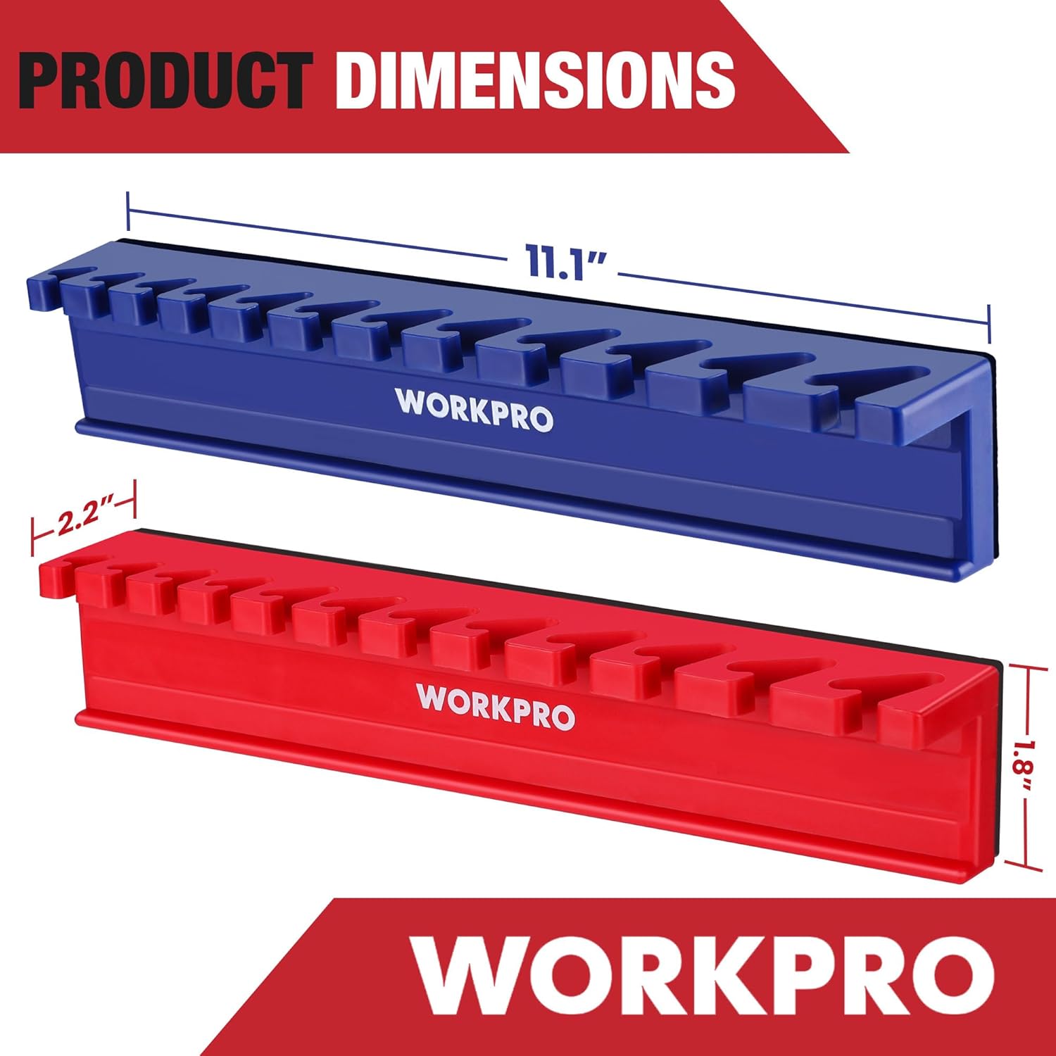 WORKPRO magnetic wrench holder set with blue and red 24-slot rack, wrench-size openings