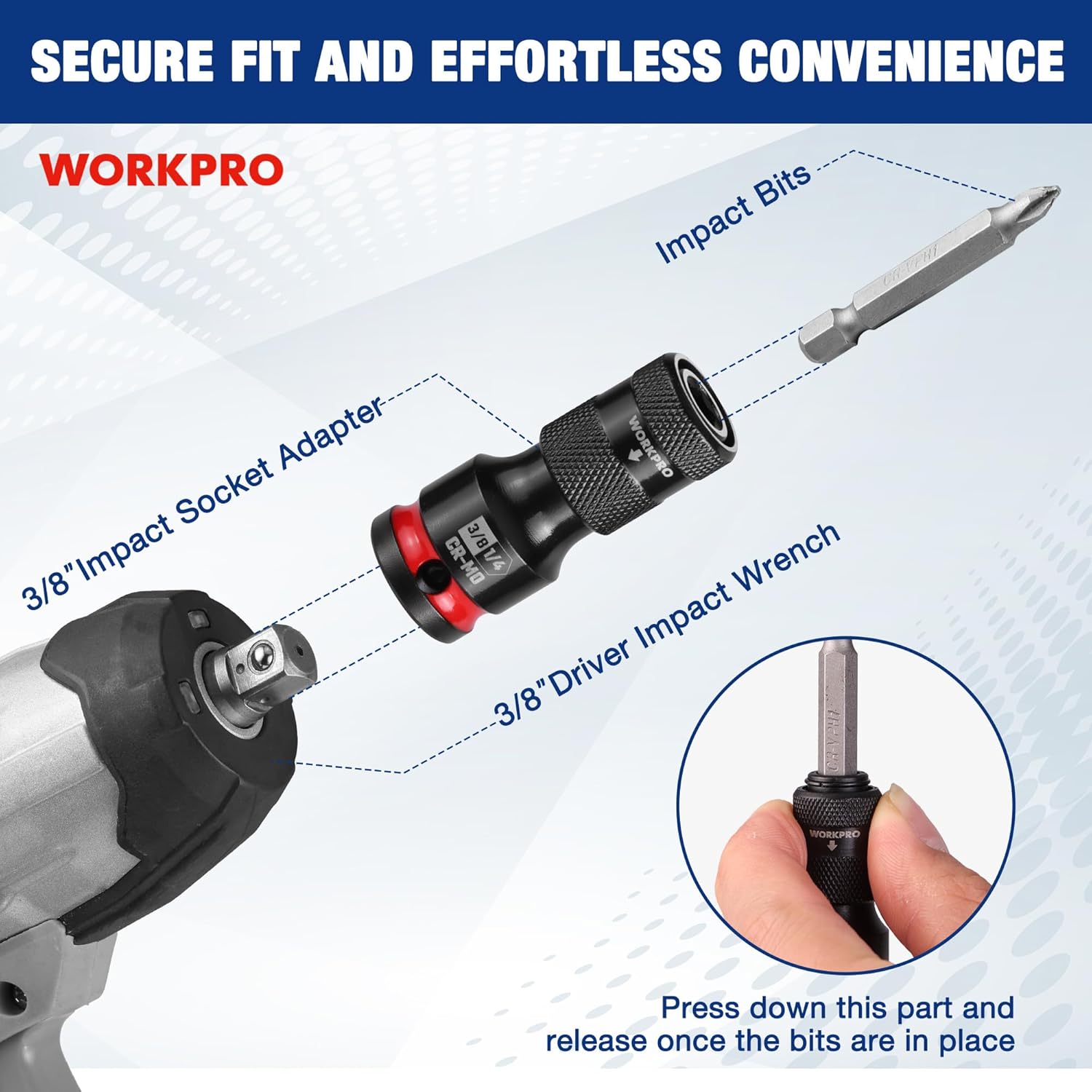 Impact socket adapter with 1/4-in hex bit, black knurled grip and red ring